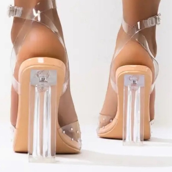 Azalea wang gamma nude PVC heels wedding heels formal wide heels 37 rhin… - Picture 13 of 13